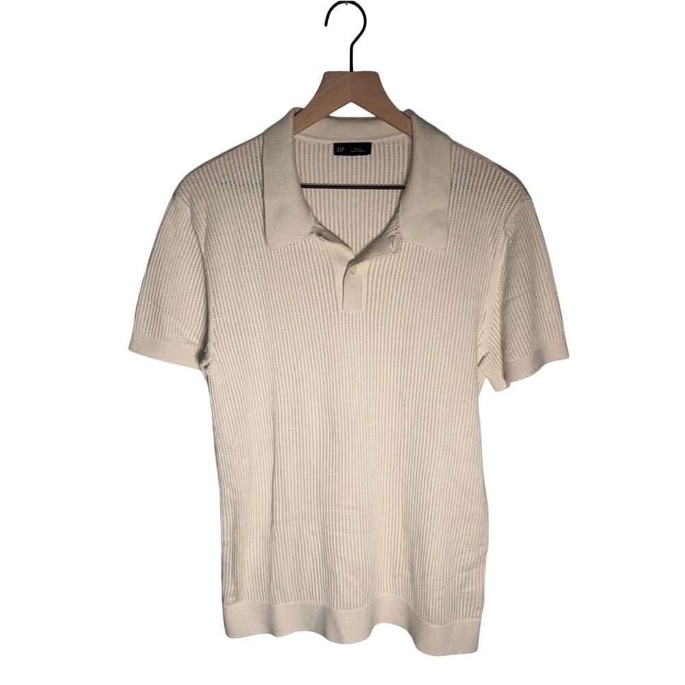 GAP Ivory Open-Knit casual coastal beach wear lightweight summer cotton polo S